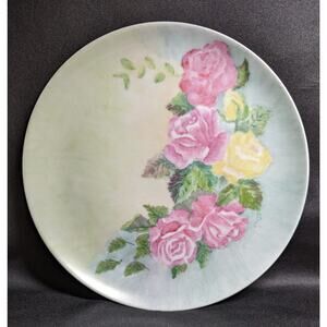 Hand Painted 9" Display Plate Made in Germany Pink And Yellow Roses Porcelain